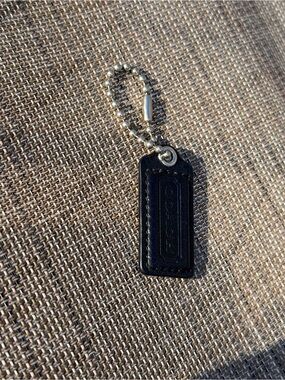 Coach Black Leather Hang Tag with Silver Ball Chain